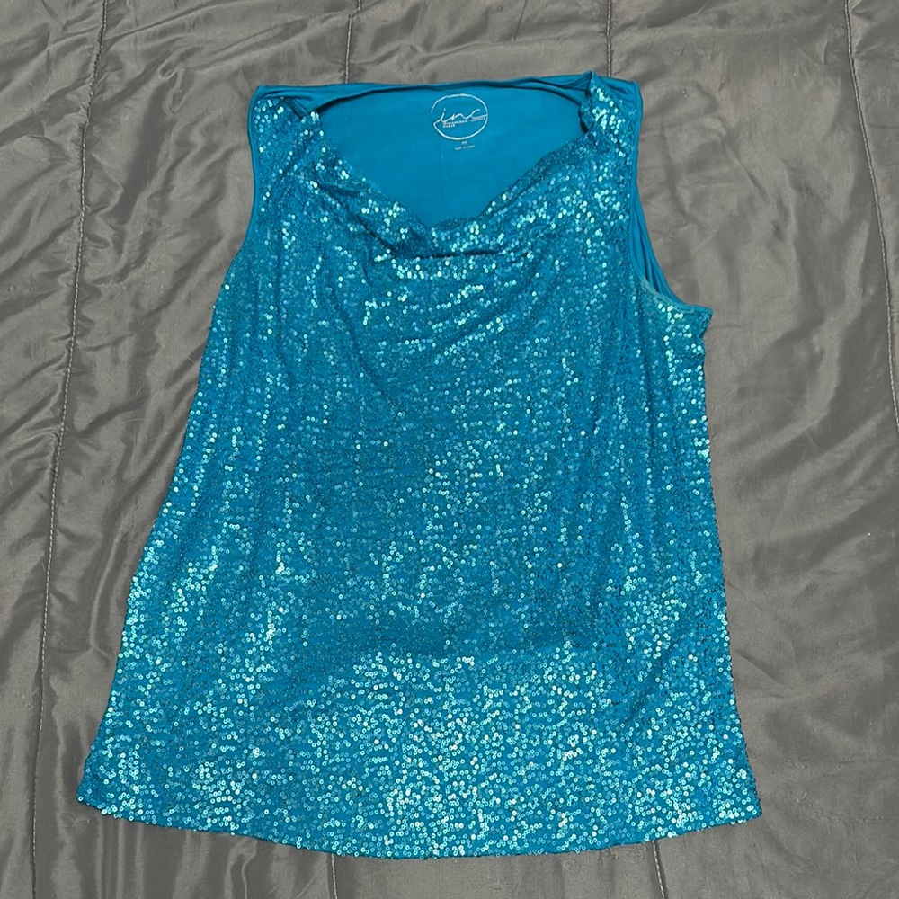 INC International Concepts Shimmering Blue Sequin Tank Top